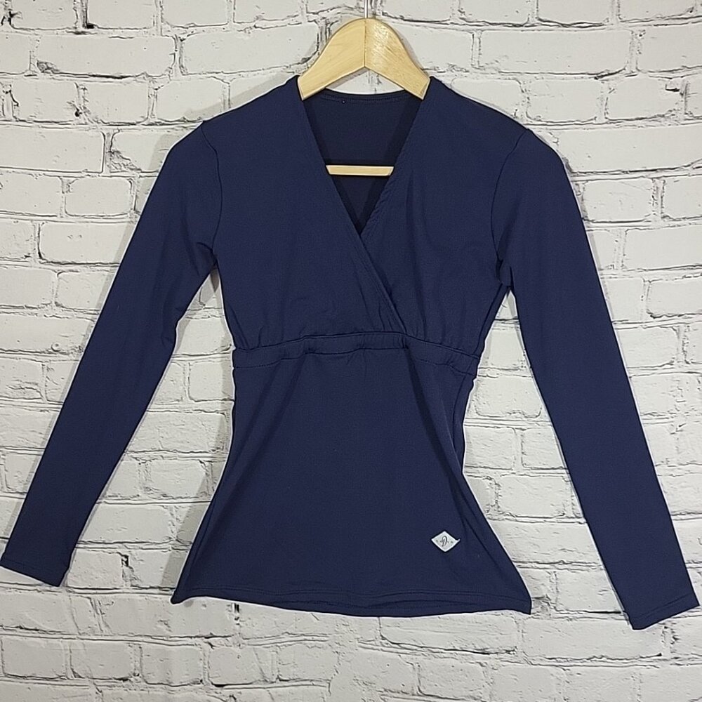 Vintage 80's Dehen Navy‎ Blue Top Girls Jr Small Cheer Dance Uniform Long Sleeve